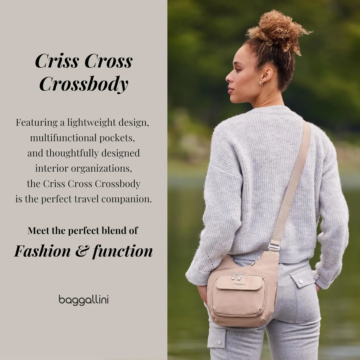 Baggallini Criss Cross 10x11 Crossbody Women Lightweight Water-Resistant Nylon Travel Bag W/RFID & Quick Access Pockets