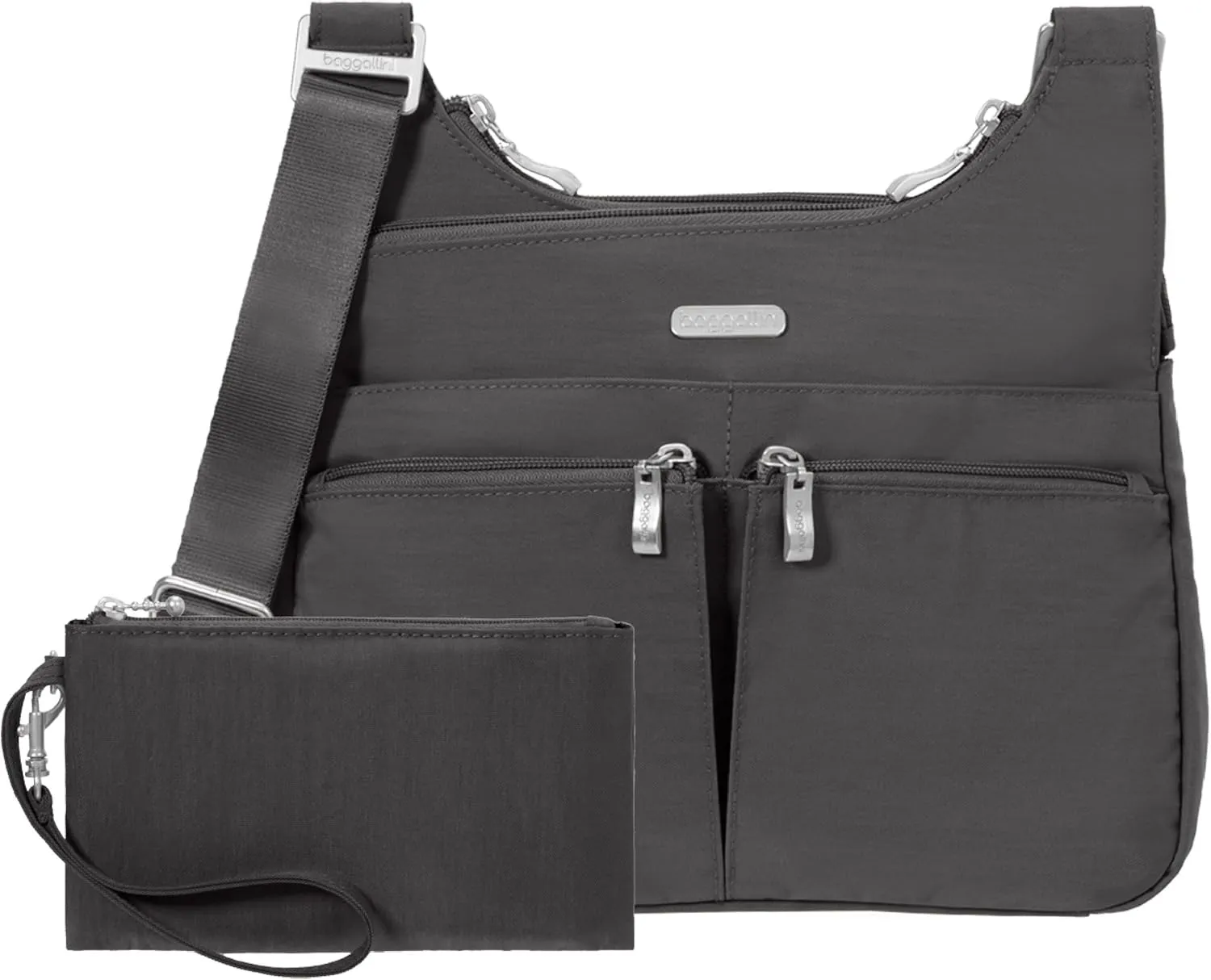 Baggallini Cross Over Crossbody Women 11x8.5 Medium Travel Bag Lightweight Water-Resistant Nylon Organized Handbag Purse