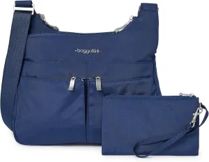 Baggallini Cross Over Crossbody Women 11x8.5 Medium Travel Bag Lightweight Water-Resistant Nylon Organized Handbag Purse