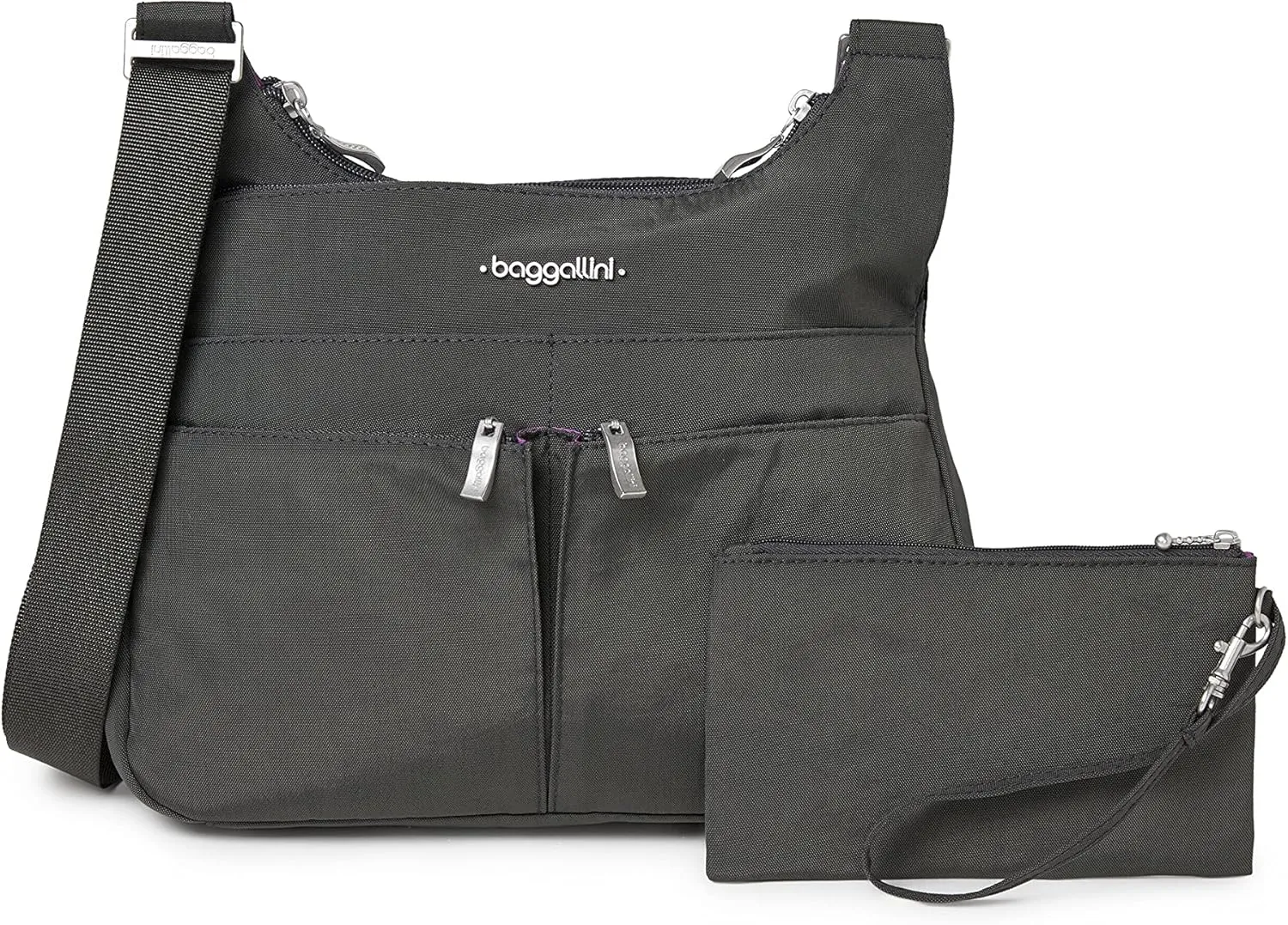 Baggallini Cross Over Crossbody Women 11x8.5 Medium Travel Bag Lightweight Water-Resistant Nylon Organized Handbag Purse
