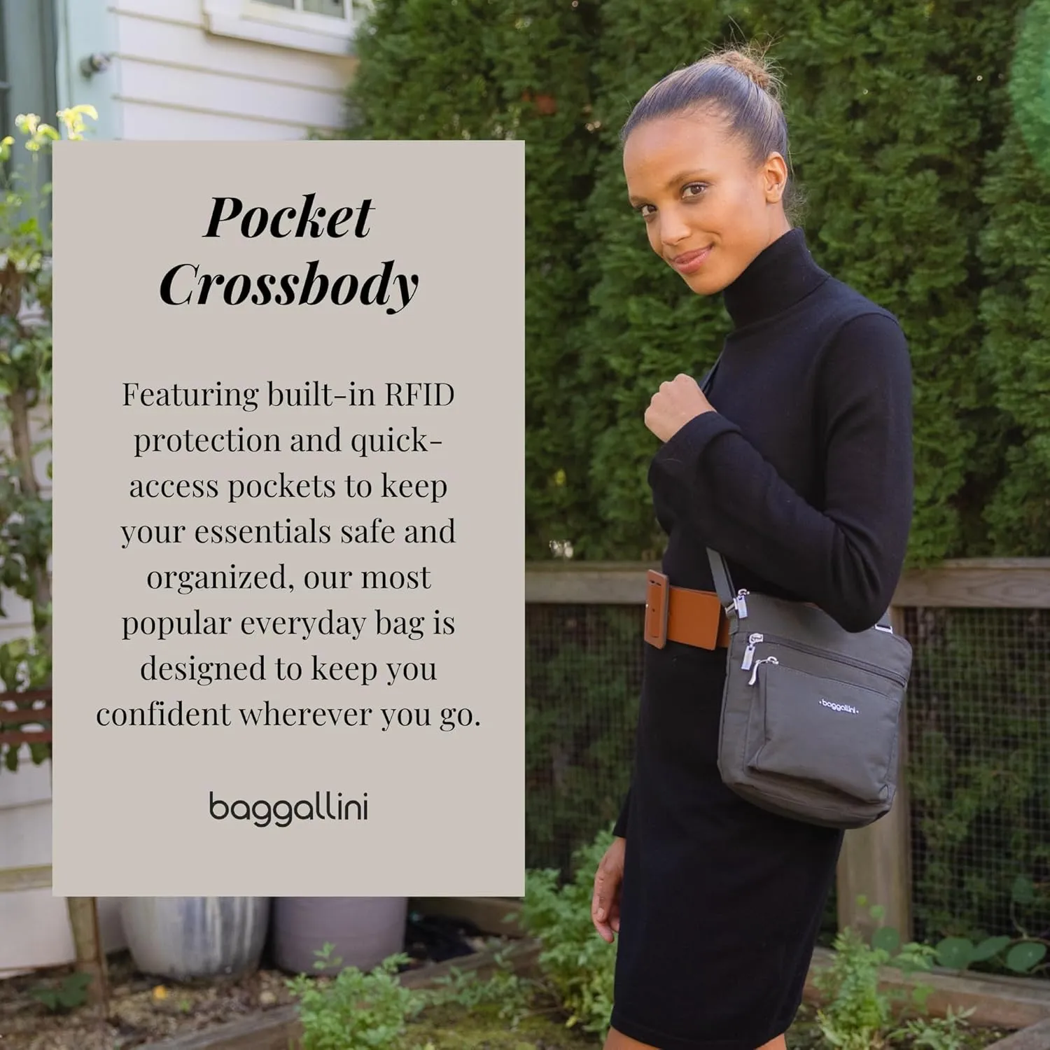 Baggallini Pocket Crossbody Bags for Women 8x8 Small Lightweight Durable Nylon Water-resistant Travel Purse W/Rfid Wristlet