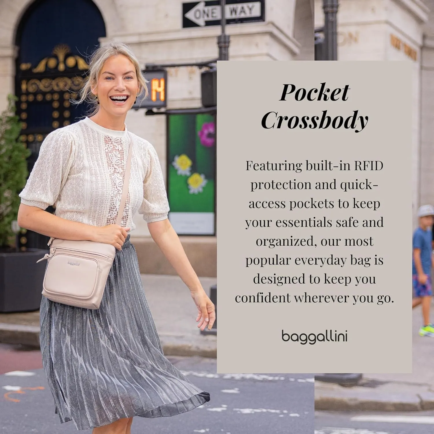 Baggallini Pocket Crossbody Bags for Women 8x8 Small Lightweight Durable Nylon Water-resistant Travel Purse W/Rfid Wristlet