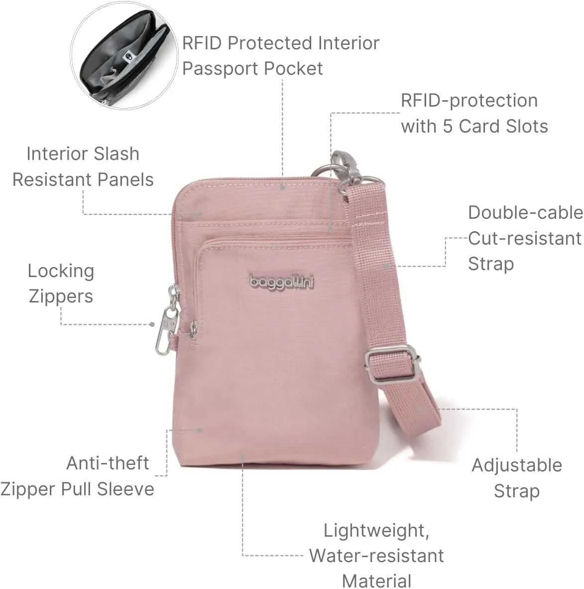 Baggallini Securtex Anti-Theft Activity Crossbody Bag