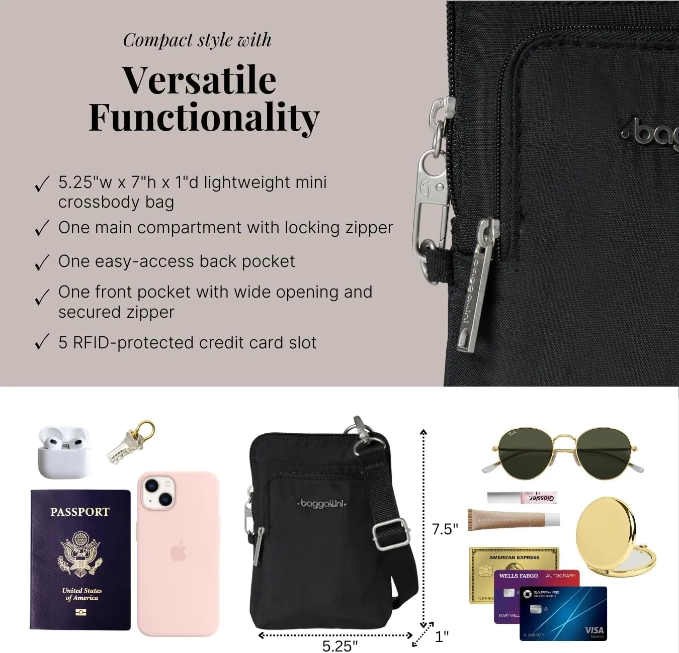 Baggallini Securtex Anti-Theft Activity Crossbody Bag