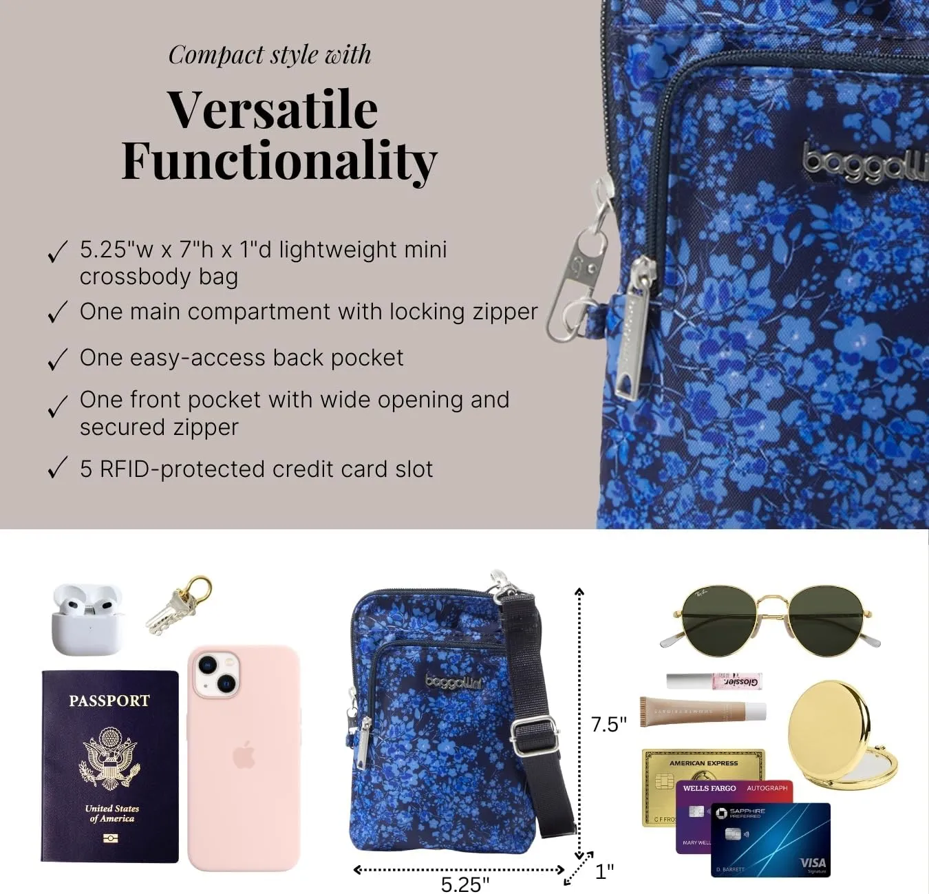 Baggallini Securtex Anti-Theft Activity Crossbody Bag