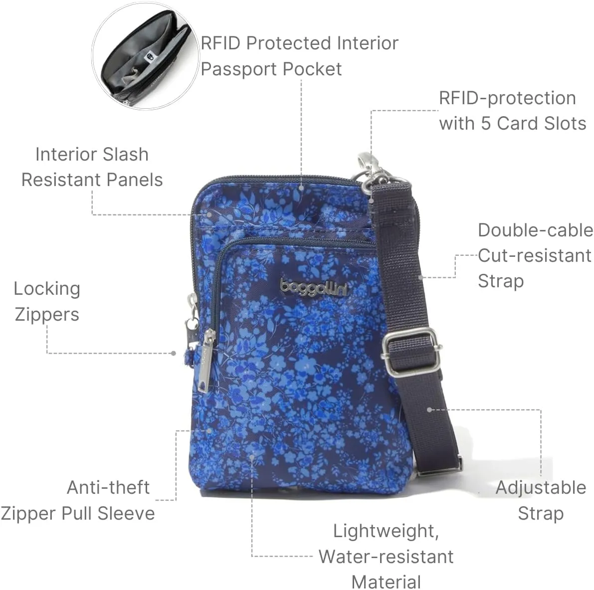 Baggallini Securtex Anti-Theft Activity Crossbody Bag