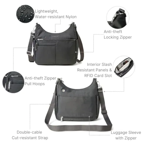 Baggallini Securtex® Anti-theft Free Time Crossbody Bag Cross Body, Charcoal, One Size US