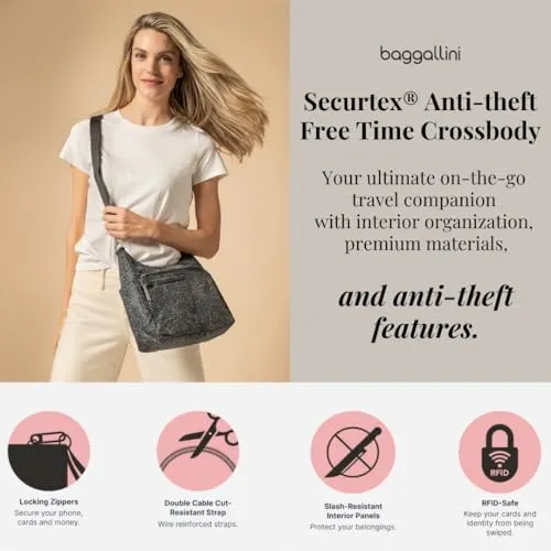 Baggallini Securtex® Anti-theft Free Time Crossbody Bag Cross Body, Charcoal, One Size US