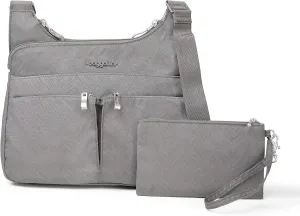 Baggallini Women's Cross Over Crossbody, Pewter Zebra