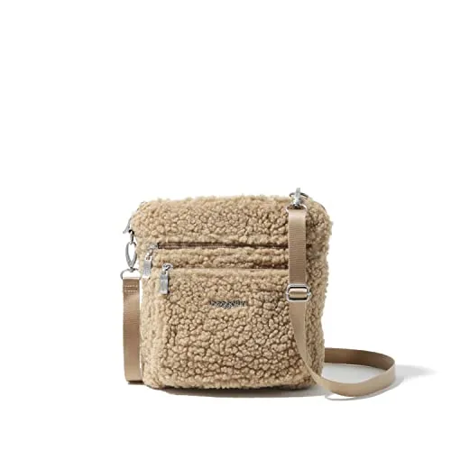 Baggallini Womens Modern Pocket Crossbody cross body handbags, Taupe Faux Shearling, One Size