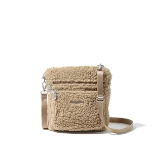 Baggallini Womens Modern Pocket Crossbody cross body handbags, Taupe Faux Shearling, One Size