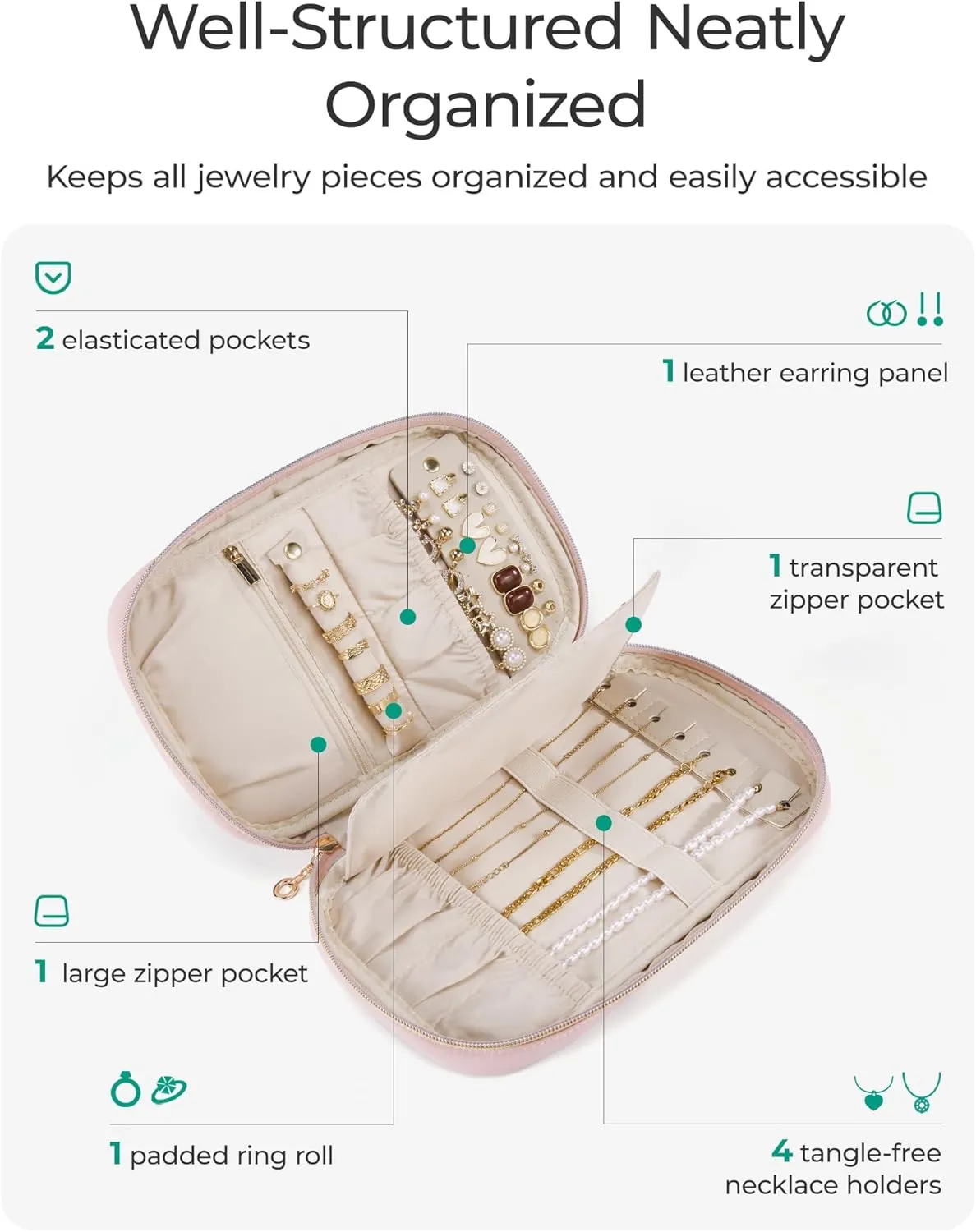 BAGSMART Travel Jewelry Case Jewelry Organizers and Storage Earings Holder Organizer for Women Necklace Holder Jewelry Rolls for Necklaces, Earrings, Bracelets-Black