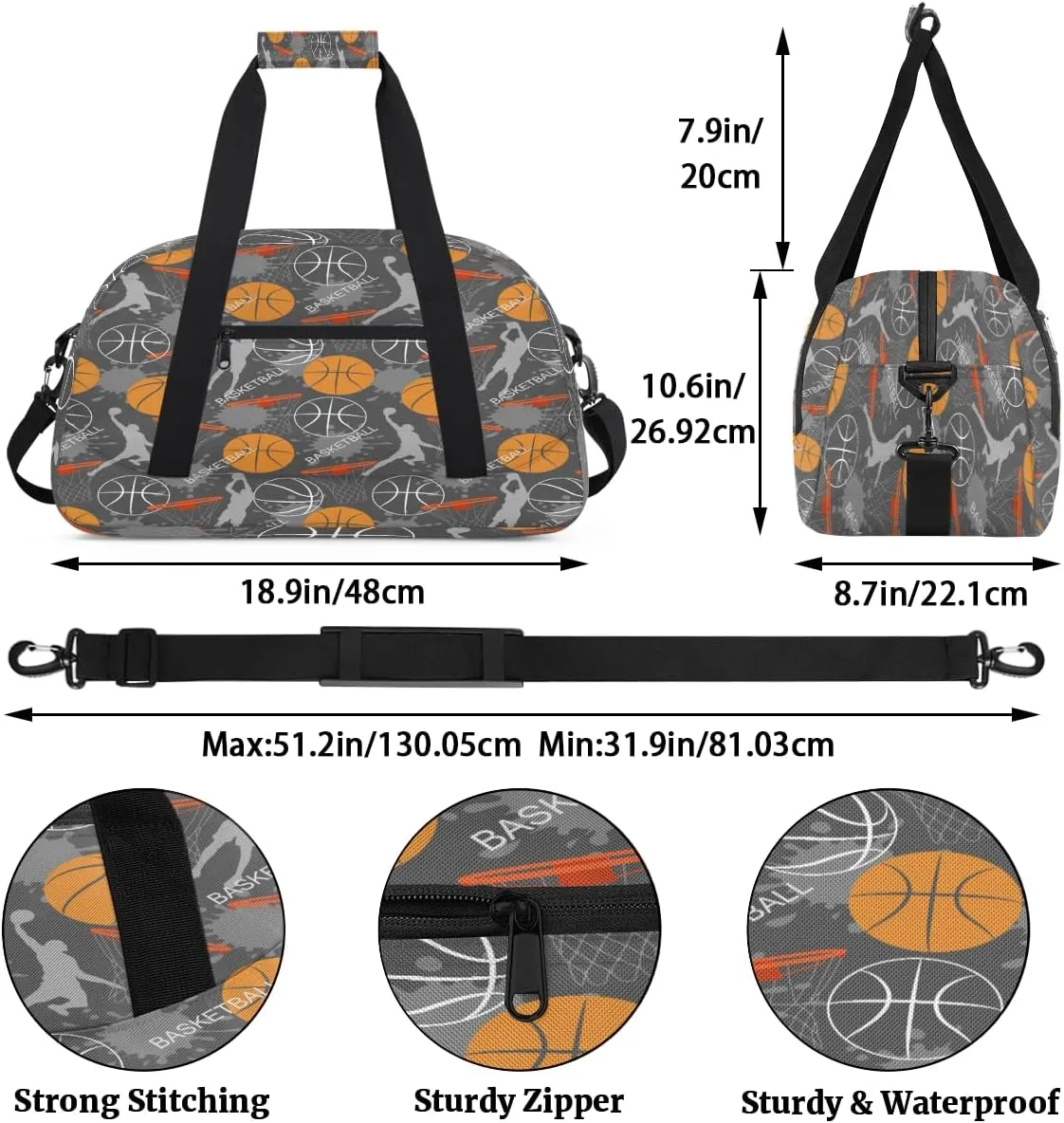 Ball Sports Kids Overnighter Duffel Bags for Boys, Carry-On Size Sports Gym Bag with Front Zipper Pocket for School Practice or Overnight Travel Weekender Sleepover Tote Bag