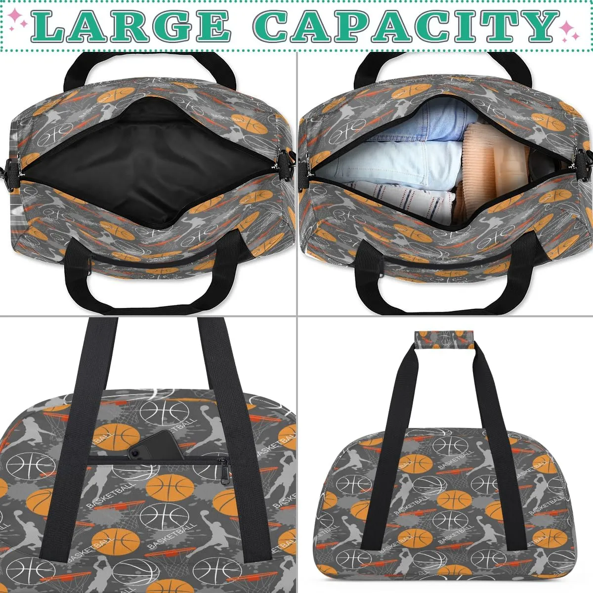 Ball Sports Kids Overnighter Duffel Bags for Boys, Carry-On Size Sports Gym Bag with Front Zipper Pocket for School Practice or Overnight Travel Weekender Sleepover Tote Bag