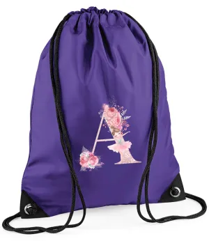Ballerina Initials Personalised Drawstring Bag