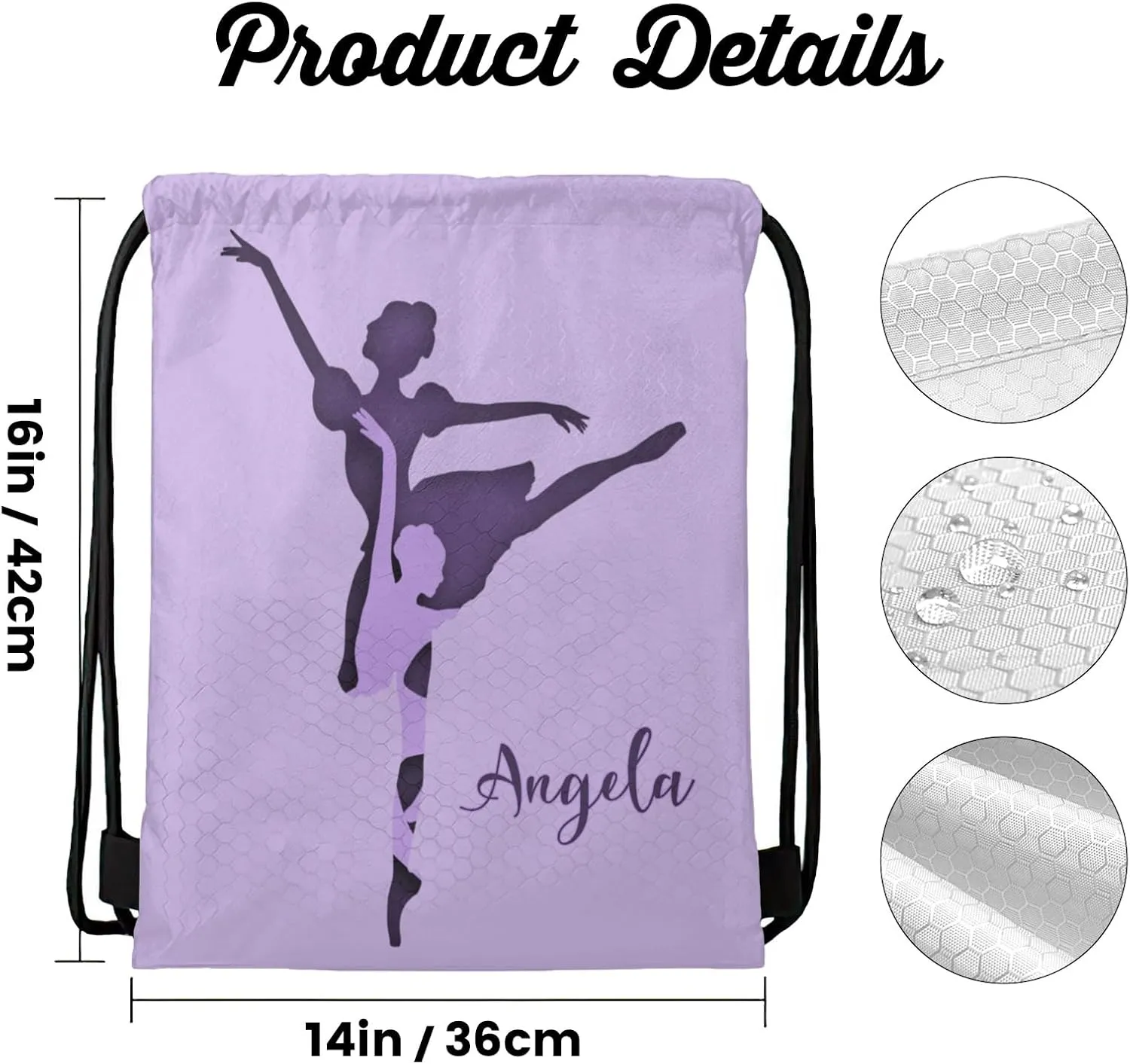 Ballet Soul Dancer Purple Waterproof Drawstring Backpack for Sports Gym for Sackpack String Bag for Basketball Bag