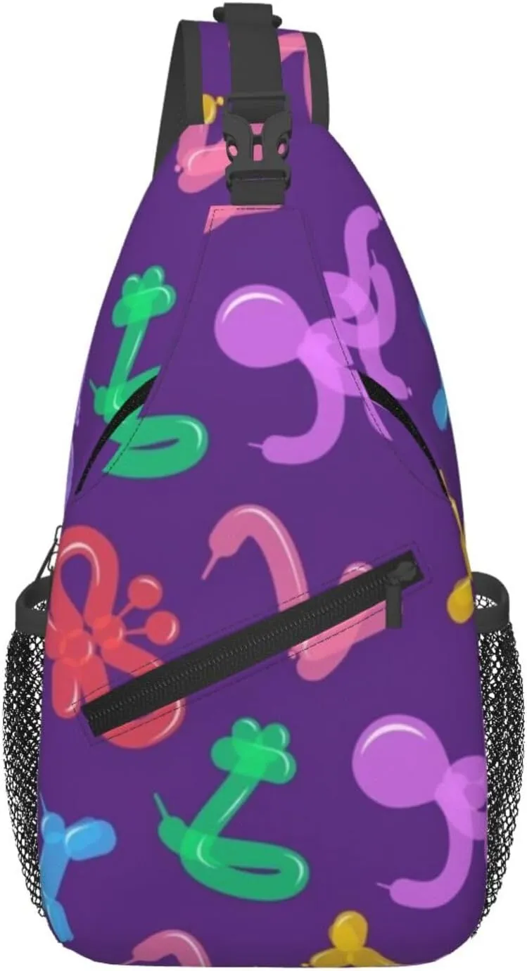 Balloon Dog On Purple Men'S Chest Bag Sling Backpack Crossbody Shoulder Bag Travel Hiking Daypack