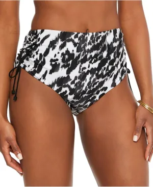 BAR III Women's Black Printed Stretch Drawstring Lined Full Coverage Tie Heat Wave High Waisted Swimsuit Bottom M