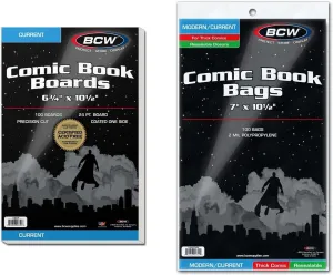 BCW Resealable Thick Current Comic Bags & Backing Boards (200 ct) | Acid-Free Comic Bags and Boards Storage & Protector | Ideal for Collectors, Displays, and Safe Storage of Comic Books