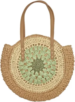 Beach Bags for Women Vacation Large Handcrafted Woven Straw Tote with Zipper Summer Shoulder Boho Crochet