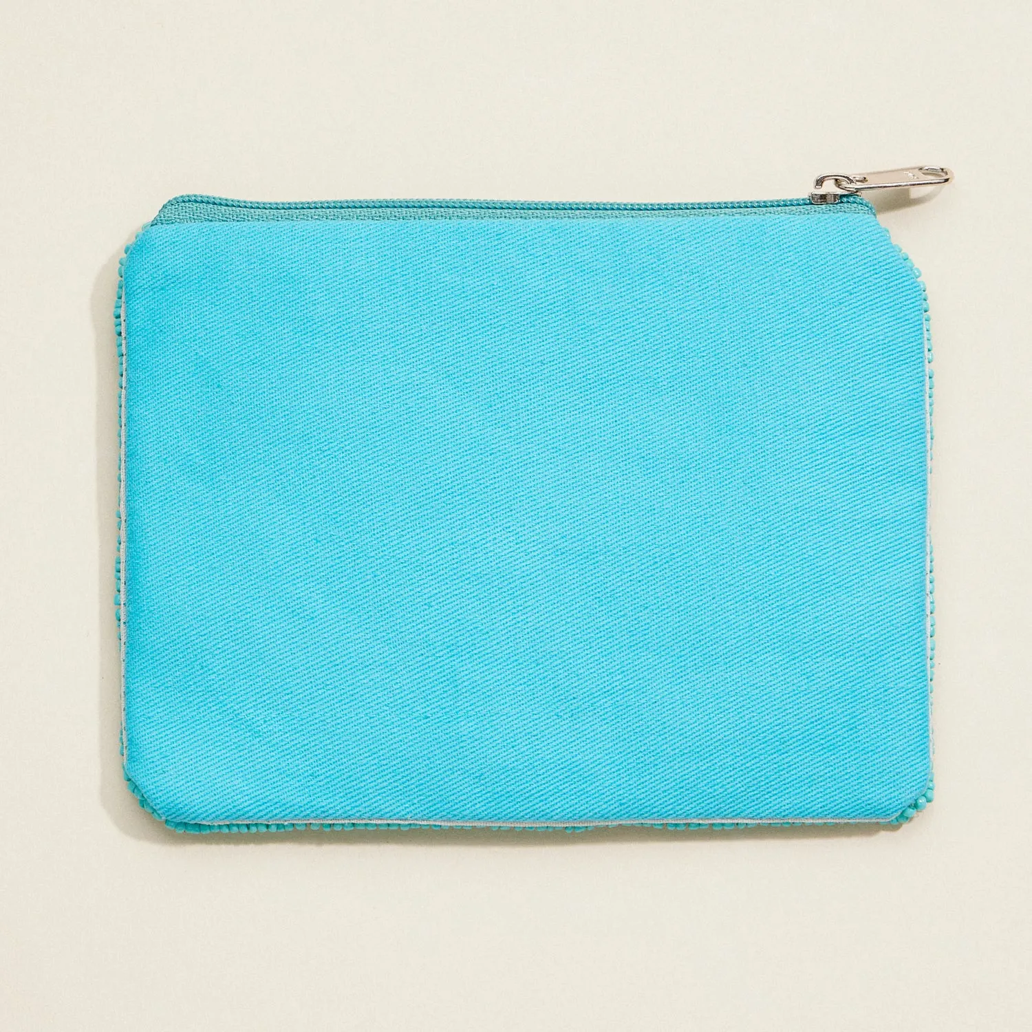 Beaded Floral Coin Purse – Turquoise Zip Pouch with Yellow Flower Design for Travel & Everyday Use