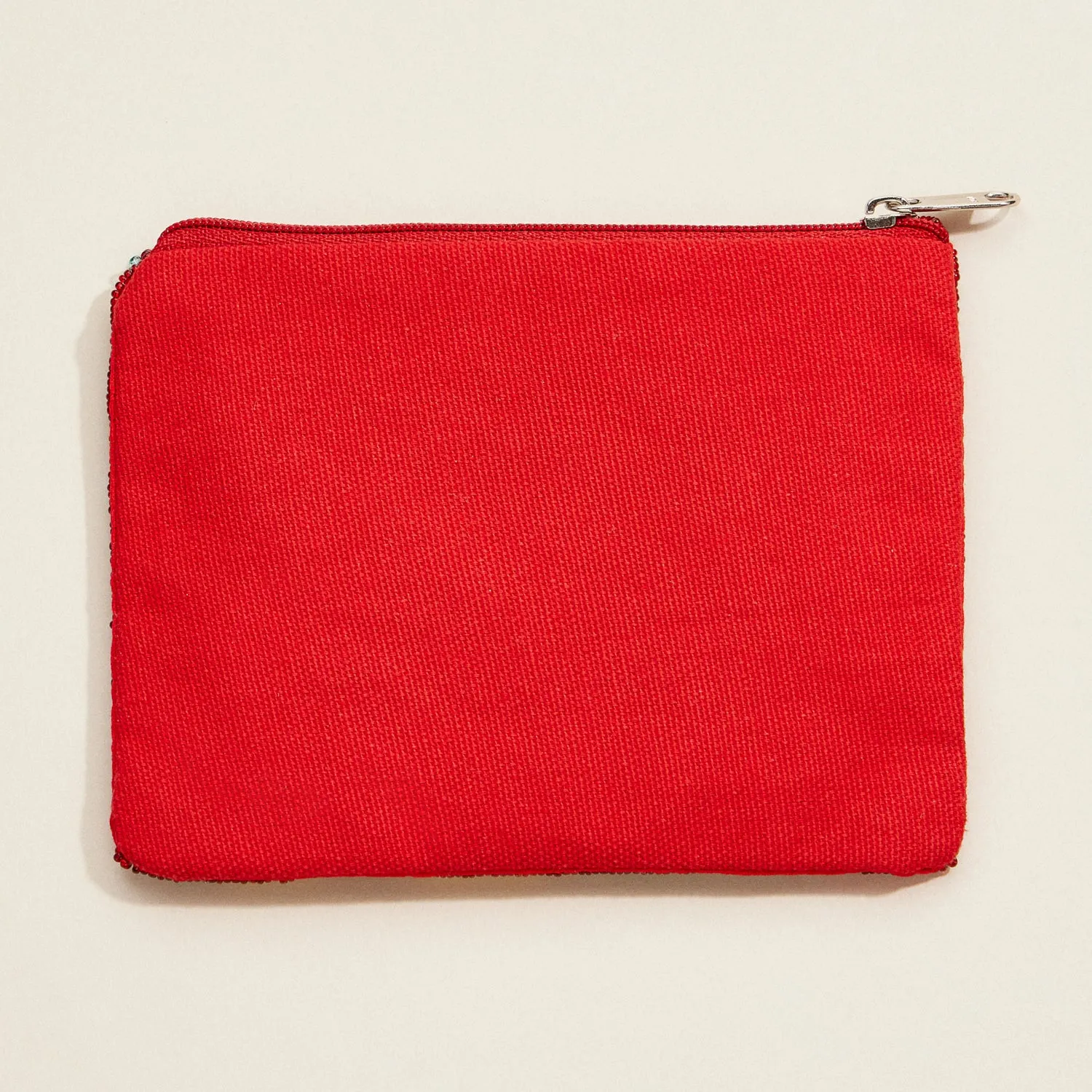 Beaded Tropical Hibiscus Clutch – Red Floral Zip Pouch, Vibrant Summer Purse