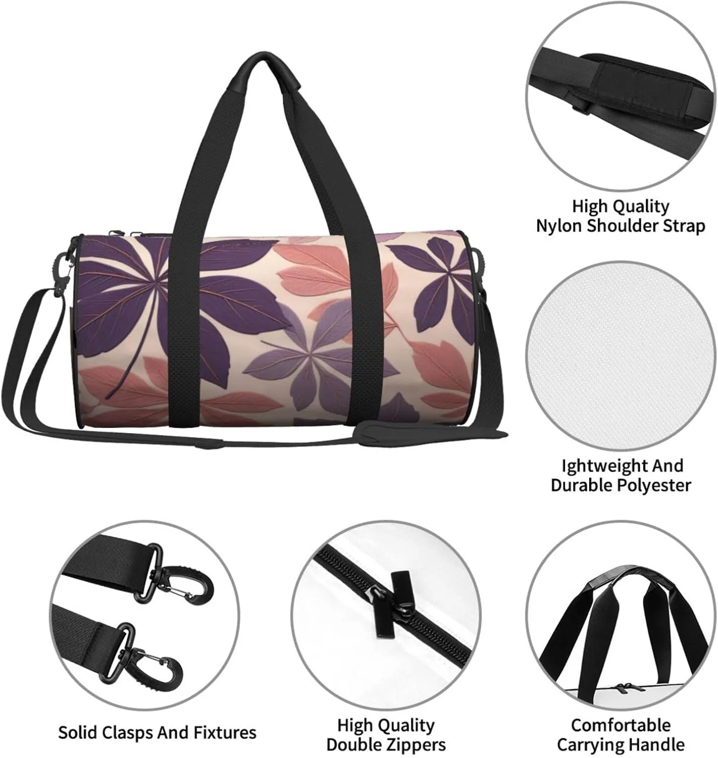 Beautiful grape leaves Printed Travel Bag,Round Personal Item Storage bag,Foldie Duffel Bag for Traveling Vacation,Fitness,Sports