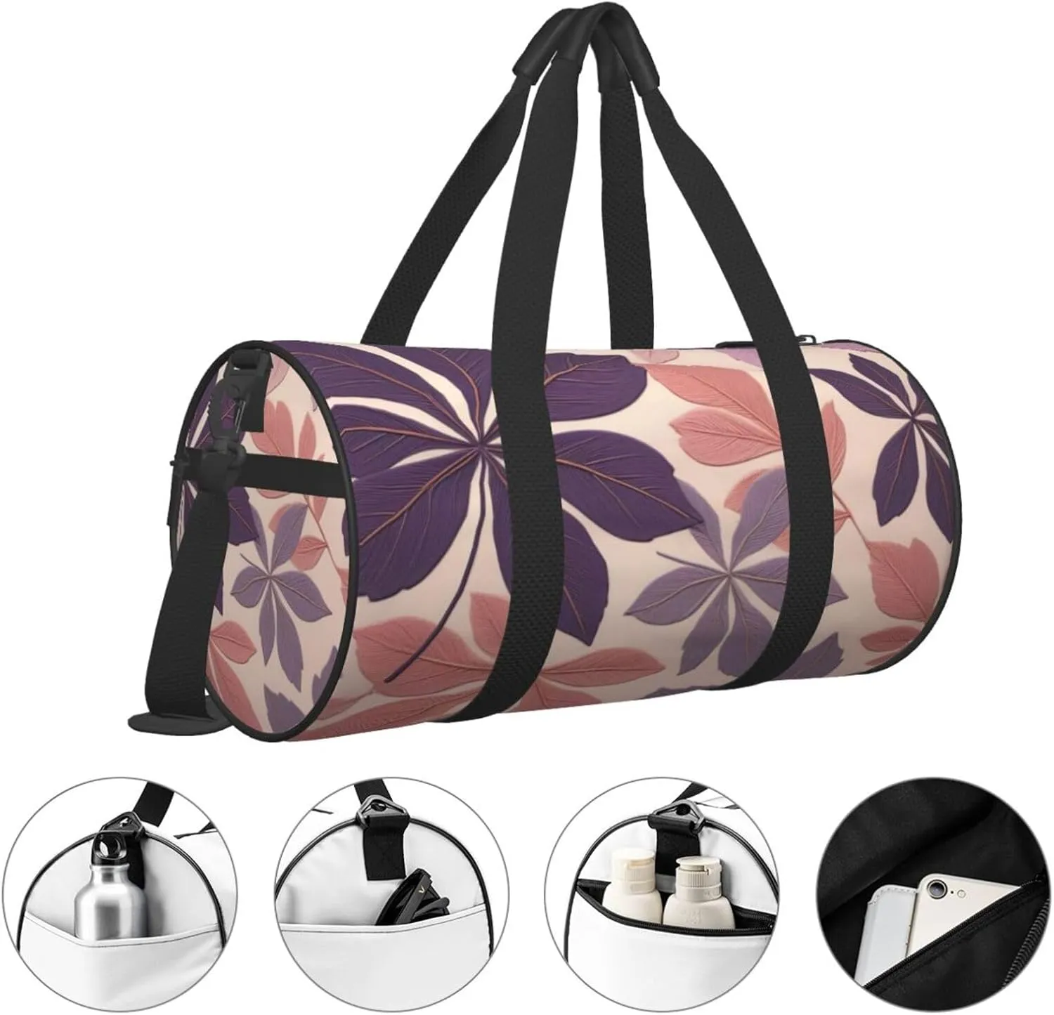 Beautiful grape leaves Printed Travel Bag,Round Personal Item Storage bag,Foldie Duffel Bag for Traveling Vacation,Fitness,Sports