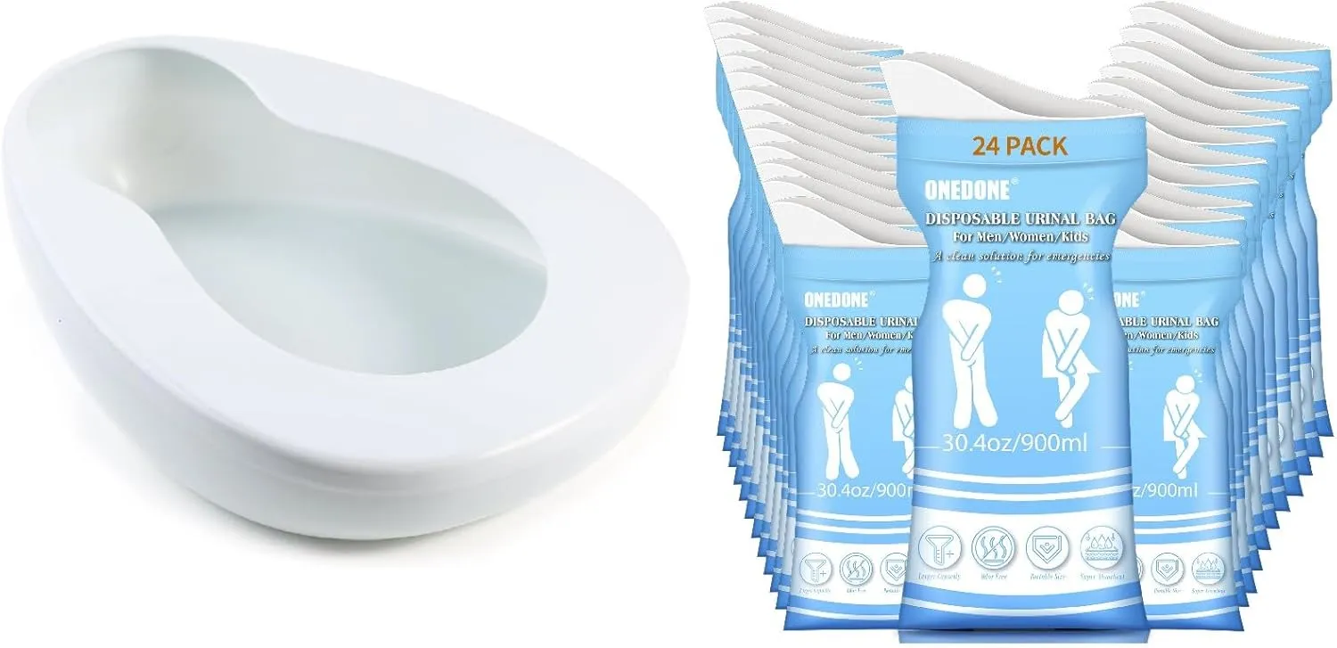 Bedpan for Women Men White & Disposable Urine Bags Pee Bags 24 Pack