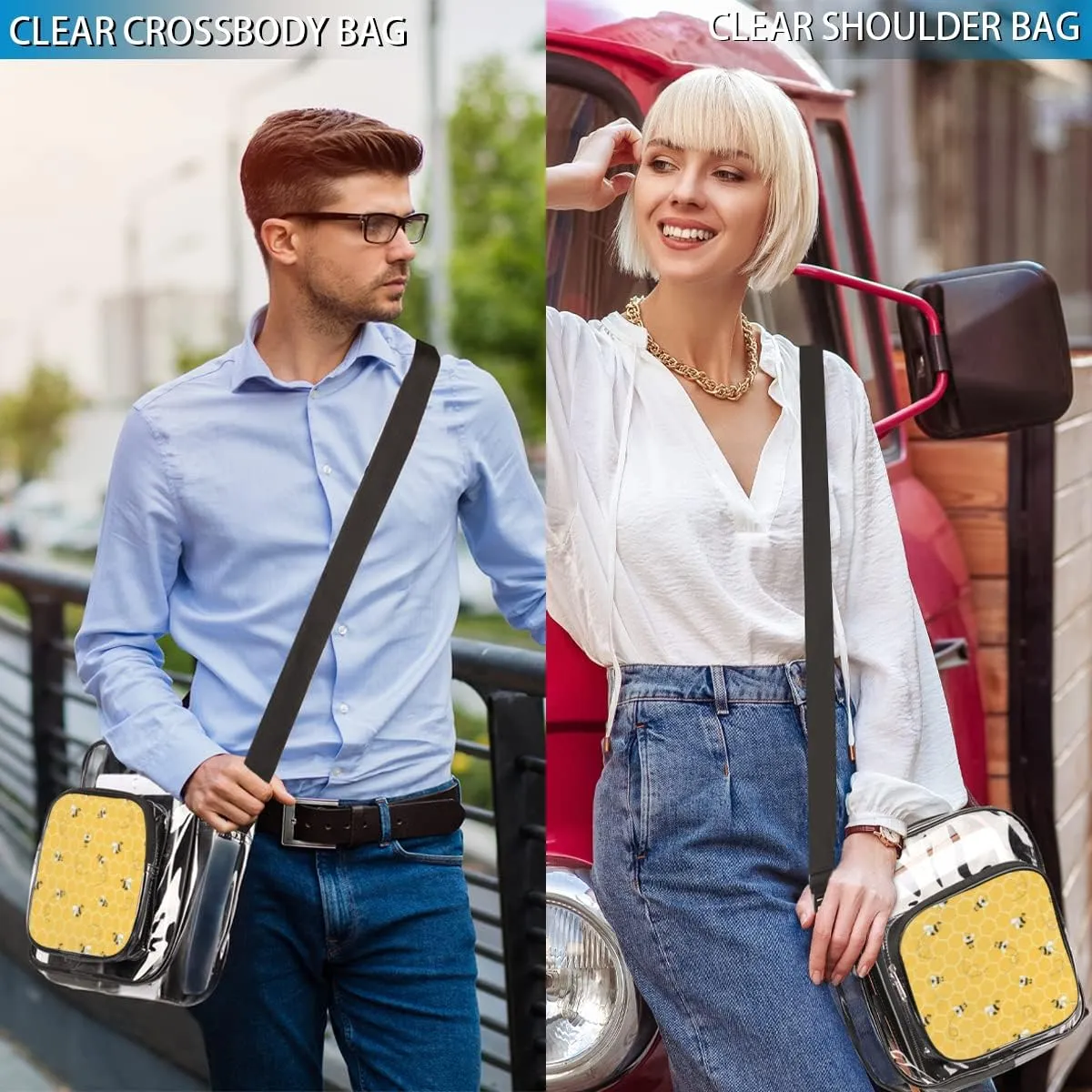 Bee With Honey Clear Crossbody Bag Clear Messenger Bag Shoulder Bags Clear Purse Stadium Approved