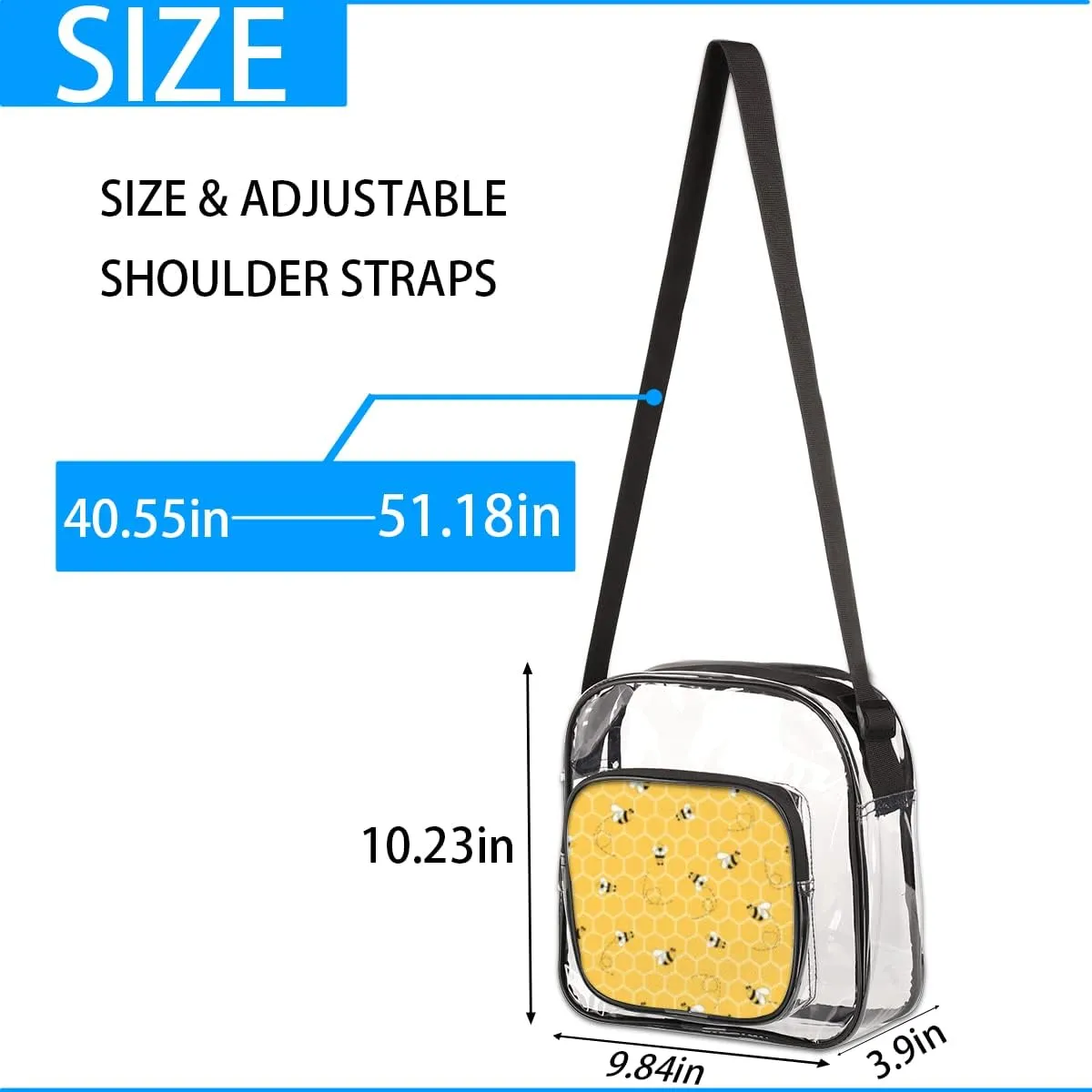 Bee With Honey Clear Crossbody Bag Clear Messenger Bag Shoulder Bags Clear Purse Stadium Approved