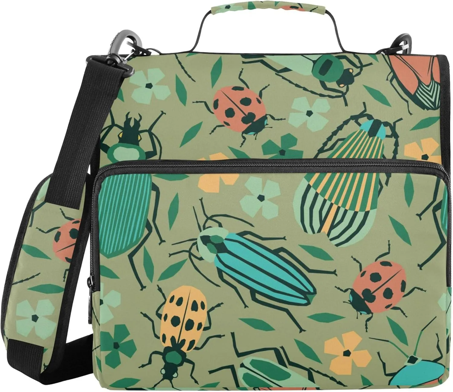 Beetles Lady Bugs Insects Zipper Binder 1.5 Inch 3 Ring Binder Bag with Shoulder Strap Binder Organizer for Office College, 1 Pack