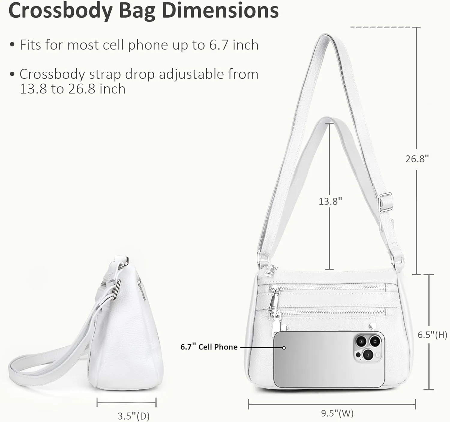 befen Genuine Leather Small Crossbody Bags Purses for Women Pocketbooks Shoulder Bag Satchel Purse with Multi Zipper Pockets
