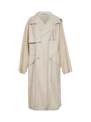 Beige cotton hooded trench coat
