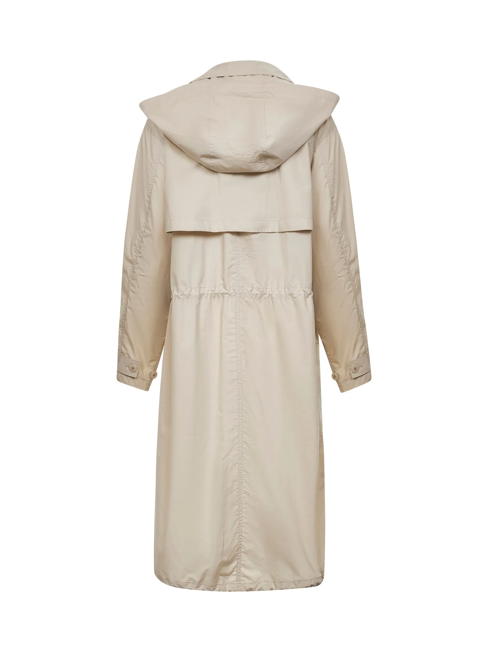 Beige cotton hooded trench coat