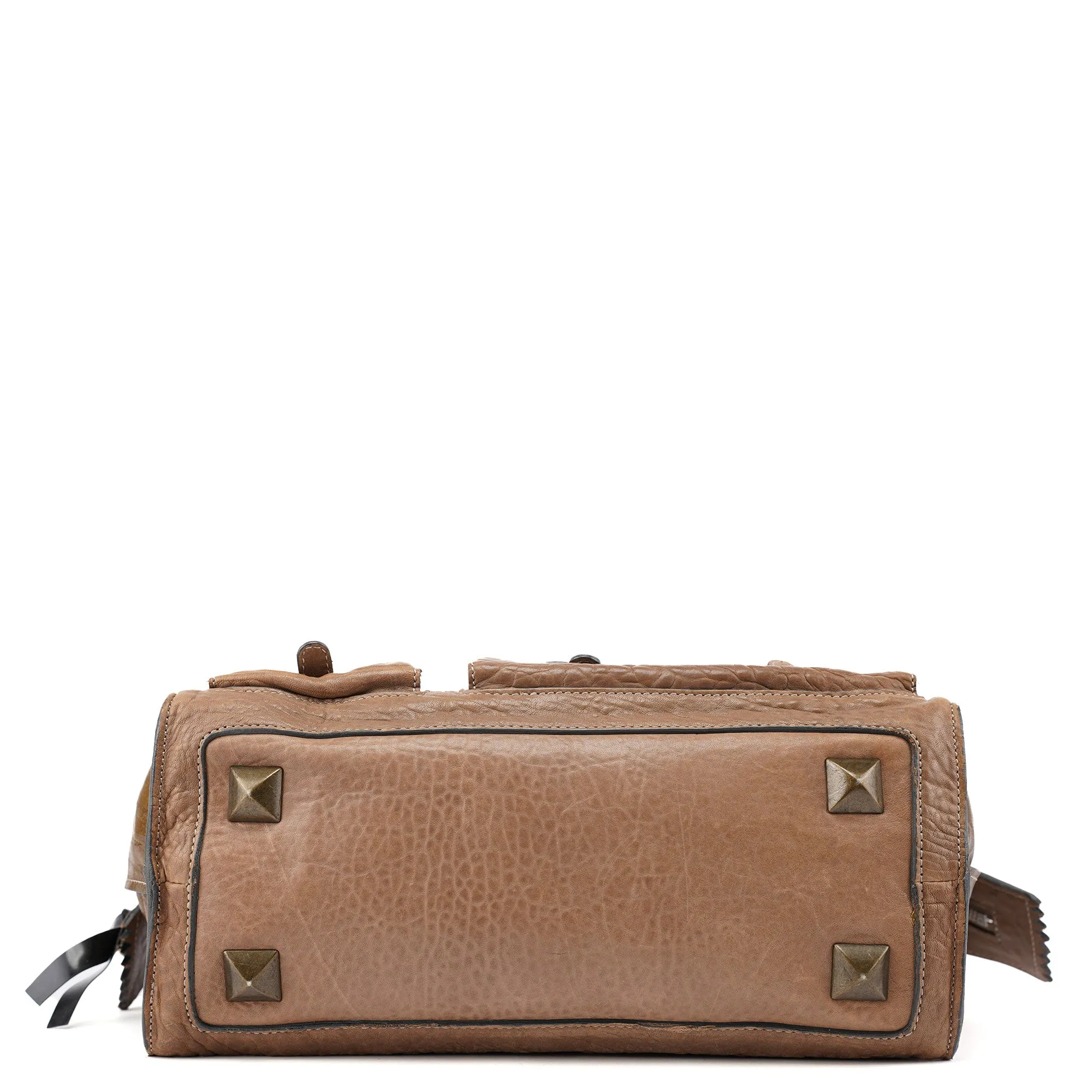 Beige Studded Leather Tote Bag
