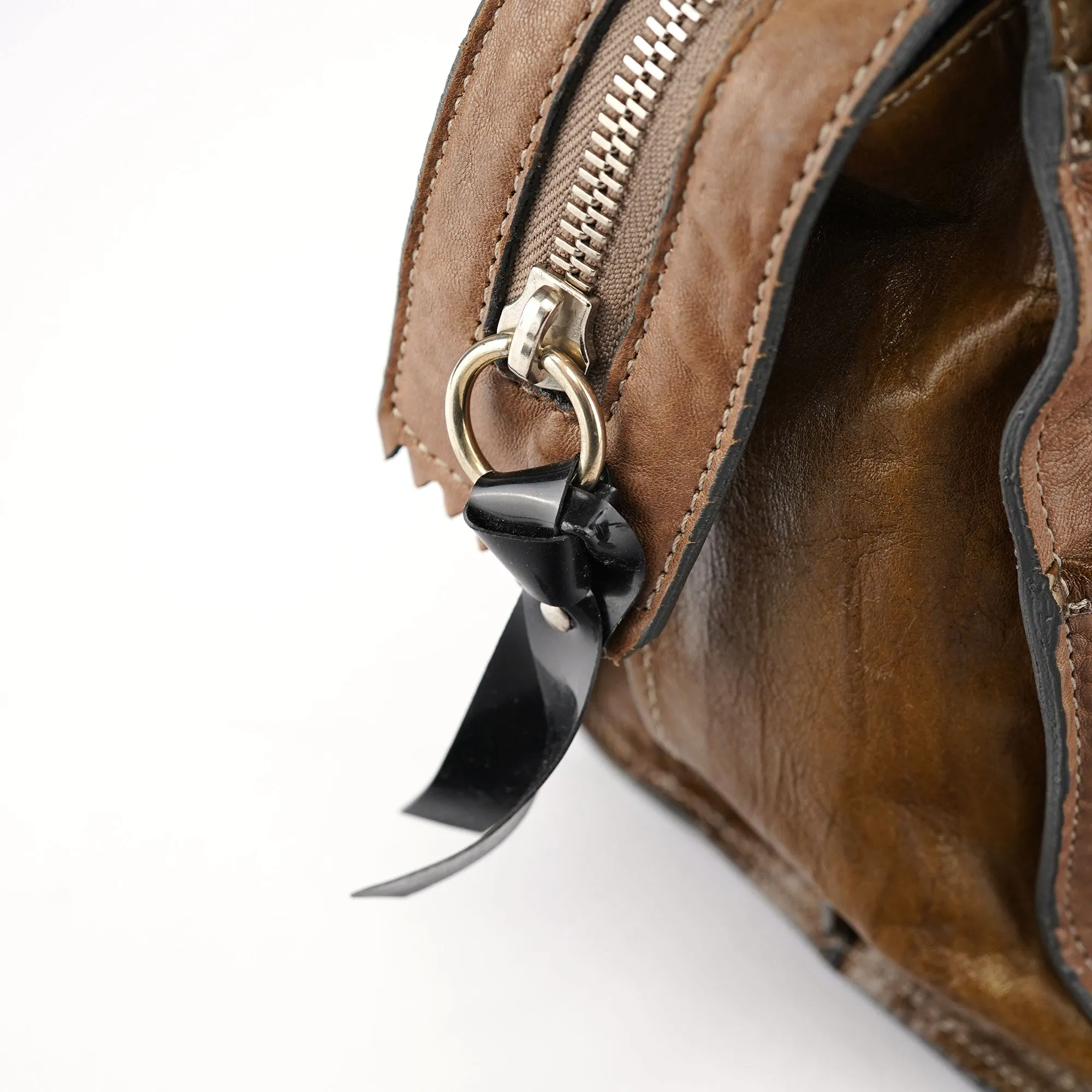 Beige Studded Leather Tote Bag