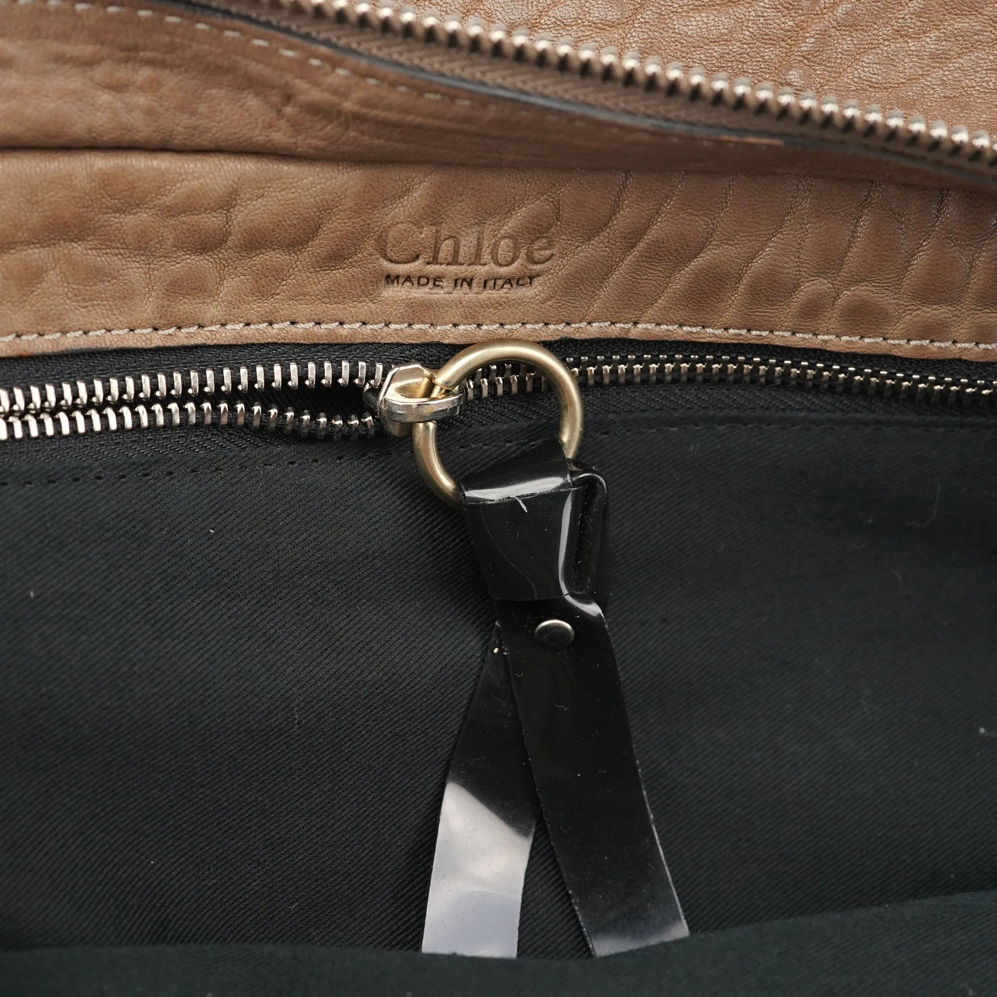 Beige Studded Leather Tote Bag