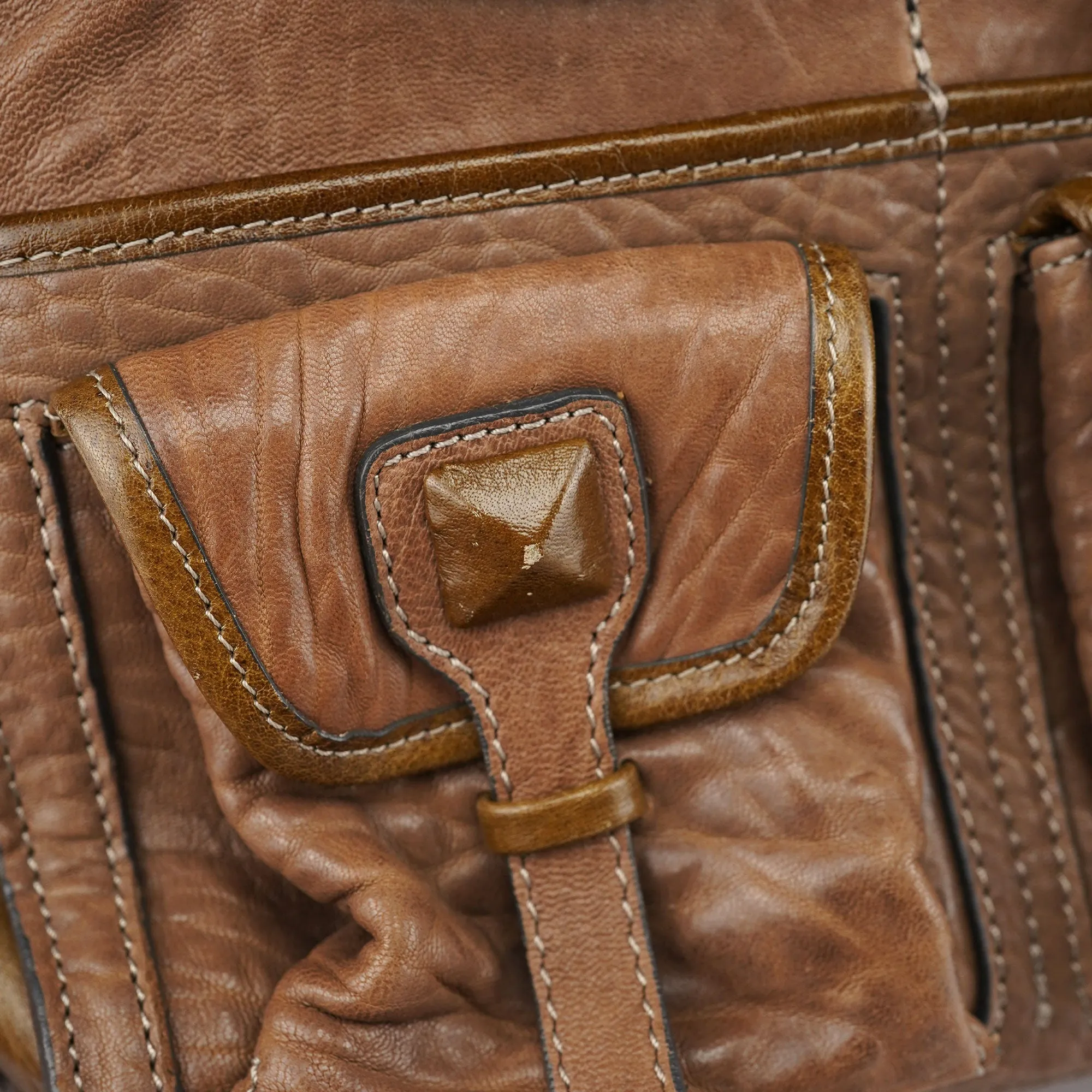 Beige Studded Leather Tote Bag