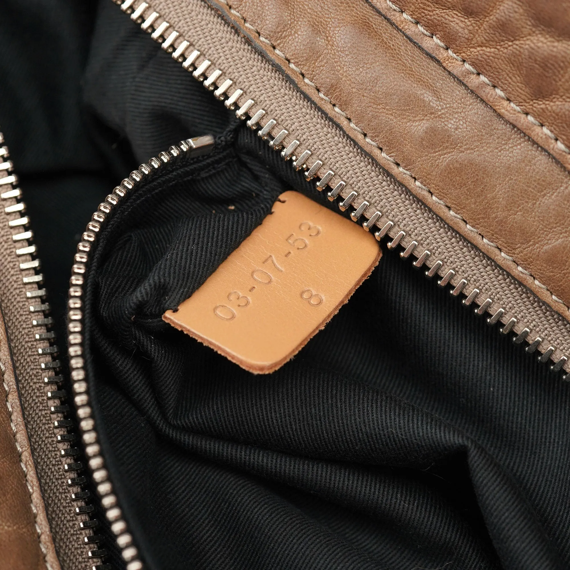 Beige Studded Leather Tote Bag