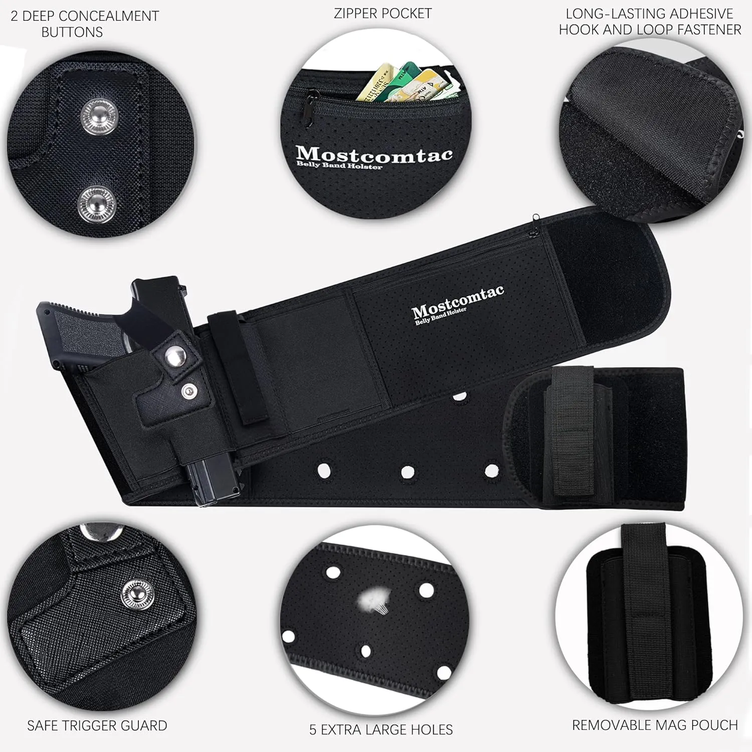 Belly Band Holster for Concealed Carry - Gun Holster for Women and Men, Waist Band Holster for Pistols, Most Guns and Revolvers