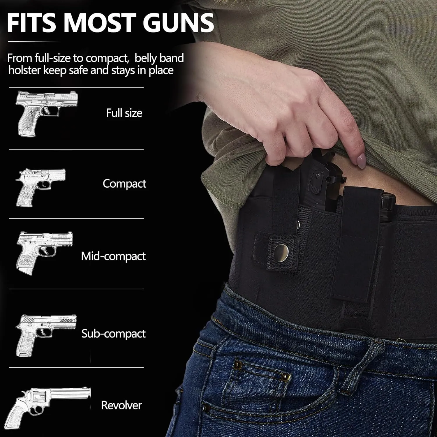 Belly Band Holster for Concealed Carry - Gun Holster for Women and Men, Waist Band Holster for Pistols, Most Guns and Revolvers