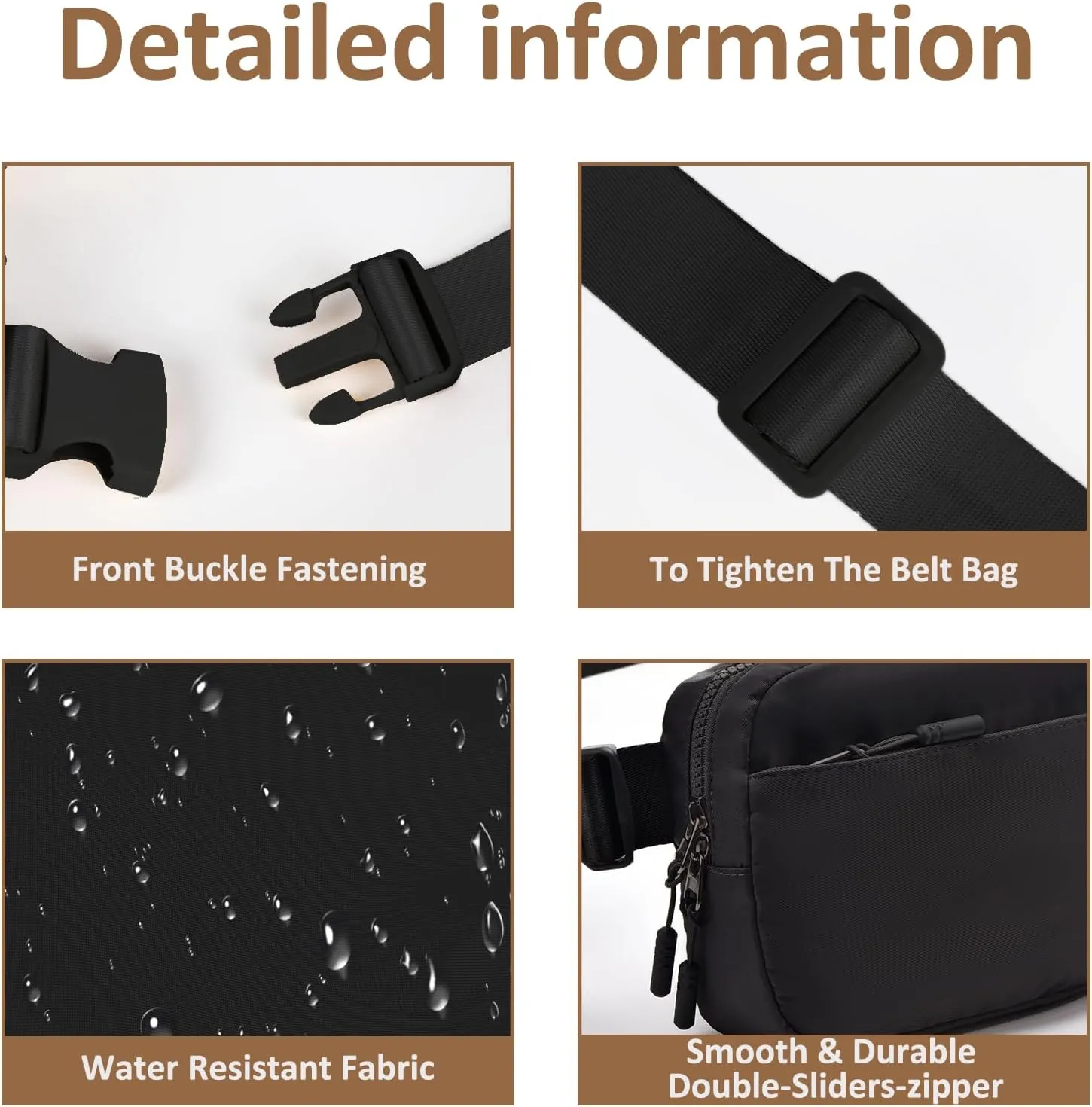 Belt Bag for Women Crossbody Fanny Pack Water Resistant Waist Bags Adjustable Strap for Outdoor Running Travel Workout Black