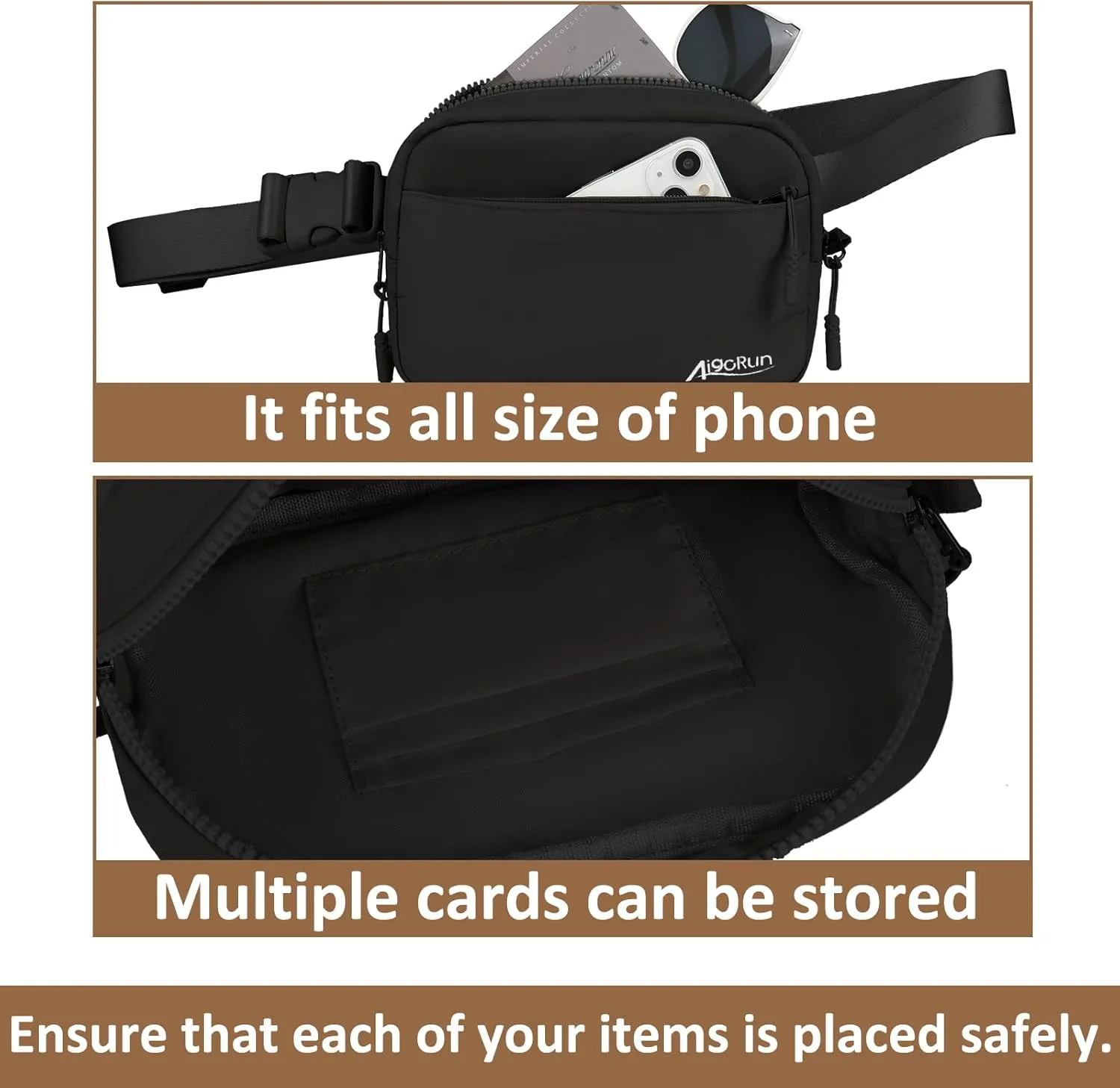 Belt Bag for Women Crossbody Fanny Pack Water Resistant Waist Bags Adjustable Strap for Outdoor Running Travel Workout Black