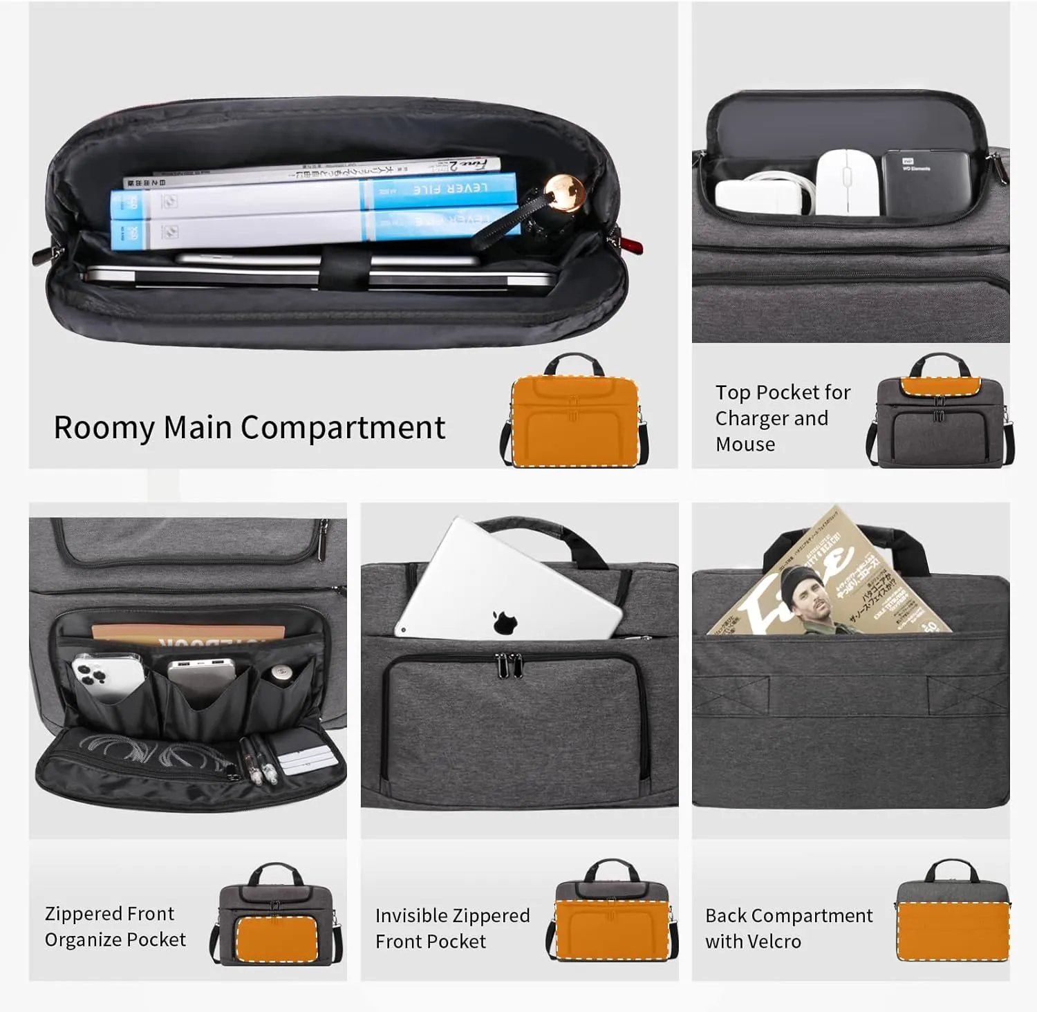 BERTASCHE Laptop Bag 13.4-inch, Grey, Padded Laptop Compartment, Adjustable Shoulder Strap, Organized Interior