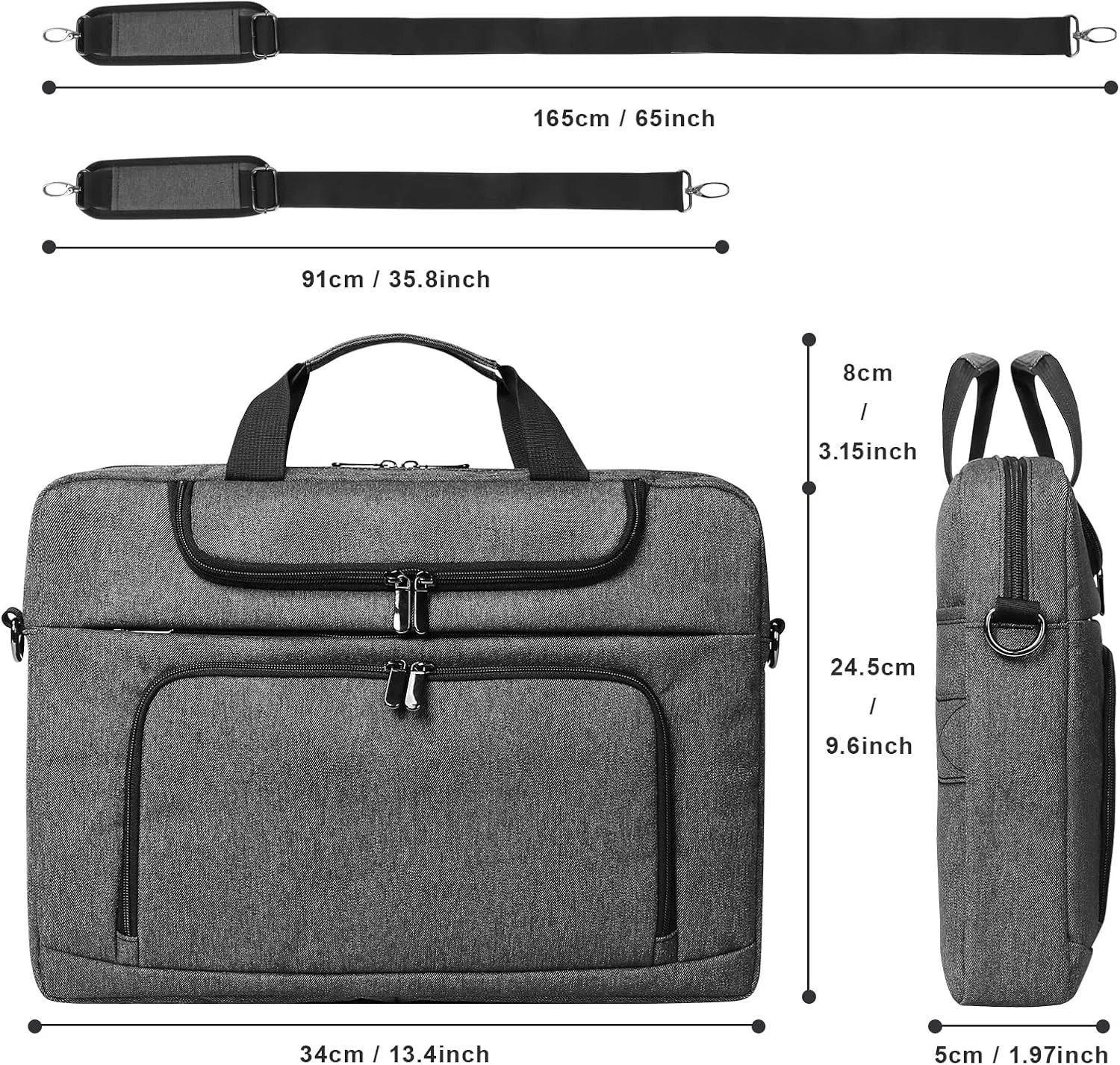 BERTASCHE Laptop Bag 13.4-inch, Grey, Padded Laptop Compartment, Adjustable Shoulder Strap, Organized Interior