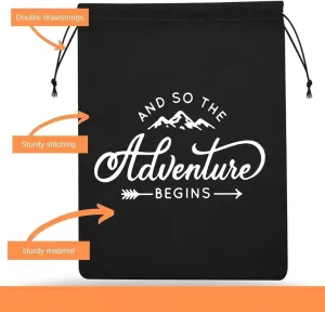 BIG EVENTS Set of 10 And so the adventure begins wedding favor kit bag bachelorette party - Bachelor Survival Kit Party Bag - Drawstring Favor Bags - 5 * 7 Inches Cotton Black Bags