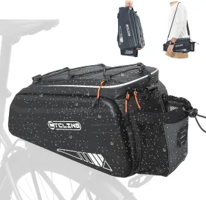 Bike Bags for Bicycle Rear Rack - 10L EVA Hard Shell Waterproof 3-in-1 Ebike Trunk Pannier Bag with Reflective Strip & Shoulder Strap for Commuter Travel Outdoor Cycling Accessories