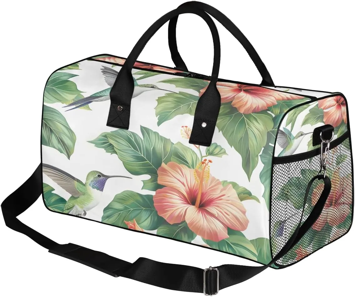 Bird Hummingbird Travel Duffle Bag for Women Men Foldable Waterproof Weekender Bag Carry on Tote for Overnight Sports Gym Hummingbird Orchid Flowers