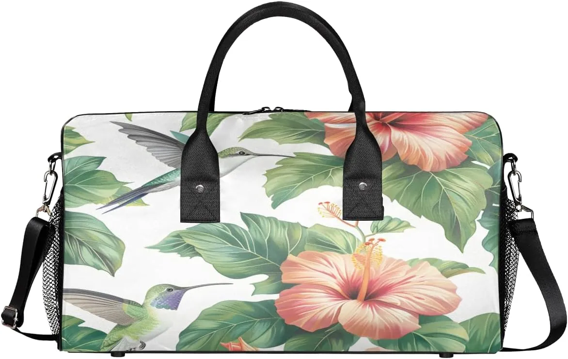 Bird Hummingbird Travel Duffle Bag for Women Men Foldable Waterproof Weekender Bag Carry on Tote for Overnight Sports Gym Hummingbird Orchid Flowers